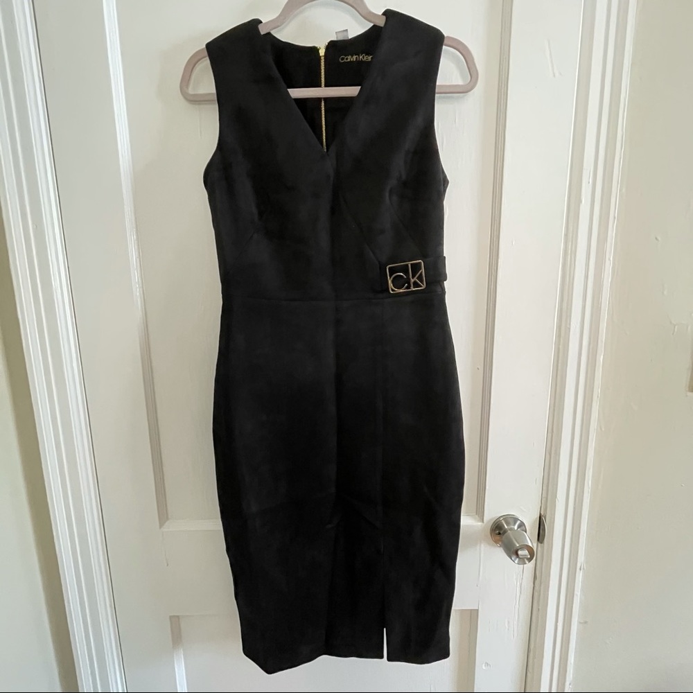 NEW Calvin Klein Suede Sleeveless VNeck Midi Dress